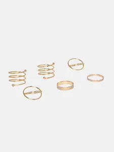 Ferosh Women Set of 6 Gold-Toned Finger Rings
