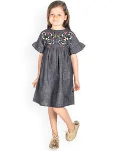 Cherry Crumble Girls Grey Solid A-Line Dress