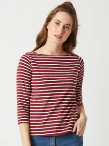 Miss Chase Maroon Striped Pure Cotton Top