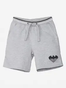 Kids Ville Boys Grey Regular Fit Solid Shorts with Batman Printed Detail