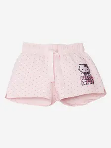 Kids Ville Girls Pink Hello Kitty Printed Regular Fit Shorts