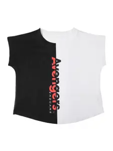 Marvel by Wear Your Mind Girls White & Black Colourblocked T-Shirt