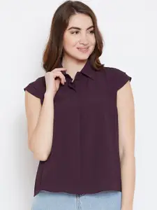 Imfashini Women Burgundy Solid Shirt Style Top