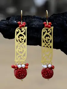 Silvermerc Designs Women Gold-Plated & Red Handcrafted Contemporary Drop Earrings