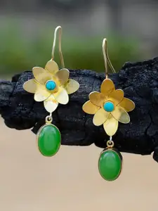 Silvermerc Designs Gold-Plated & Green Handcrafted Floral Drop Earrings