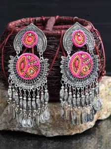 Moedbuille Pink & Silver-Plated Handcrafted Crescent Shaped Chandbalis