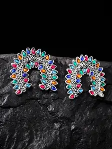 Moedbuille Multicoloured Silver-Plated Handcrafted Crescent Shaped Studs