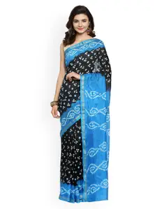 Mitera Hand Dyed Black & Blue Bandhani Silk  Sustainable Saree