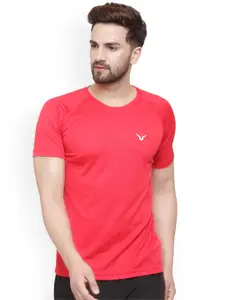 Invincible Men Red Solid Round Neck T-shirt