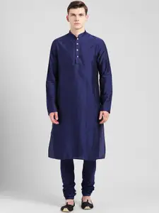 KISAH Men Navy Blue Solid Kurta with Churidar
