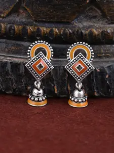 Voylla Silver-Plated & Yellow Geometric Jhumkas
