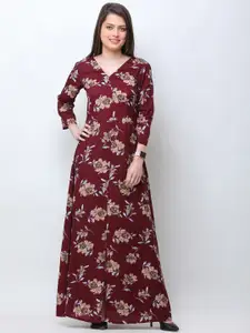 SCORPIUS Women Maroon Printed Maxi Dress