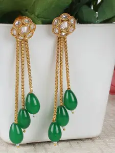 Shining Diva Gold-Plated & Green Classic Drop Earrings