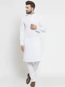 TREEMODA Men White Embroidered Chikankari Straight Kurta