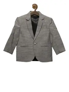 RIKIDOOS Boys Grey Self Design Tailored Fit Single-Breasted Pure Cotton Blazer