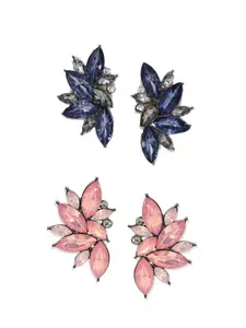 OOMPH Blue & Pink Floral Drop Earrings