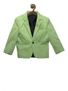 RIKIDOOS Boys Green Printed Tailored Fit Single-Breasted Pure Cotton Blazer