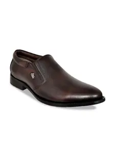 Allen Cooper Men Brown Leather Formal Slip-On Shoes