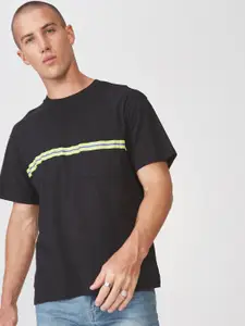 COTTON ON Men Black Striped Round Neck T-shirt