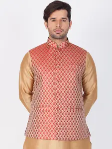 VASTRAMAY Men Maroon Woven Design Nehru Jacket