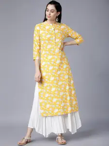 Vishudh Women Yellow & White Printed Straight Kurta