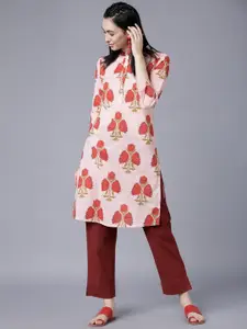 Vishudh Women Pink Floral Printed Straight Kurta