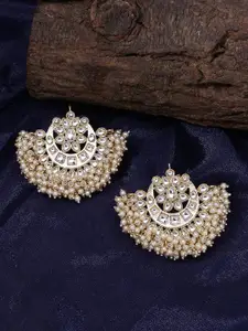 Shoshaa Women Off-White & Gold-Plated Crescent Shaped Studs