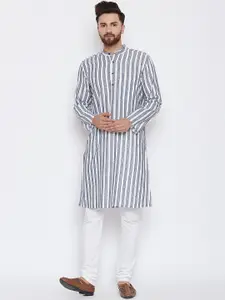 even Men White & Grey Striped Kurta with Pyjamas