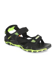 Sparx Men Black & Fluorescent Green Sports Sandals