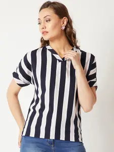 Miss Chase Women Navy Blue Striped Top