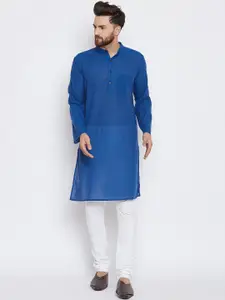 even Men Blue Solid Straight Kurta