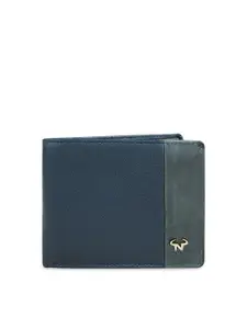 CALFNERO Men Blue Textured Leather Two Fold Wallet