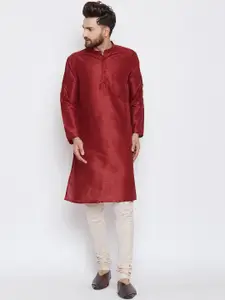 even Men Maroon Solid Straight Kurta