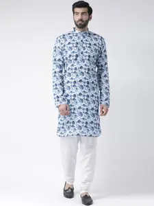Hangup Men Blue & White Printed Kurta with Pyjamas