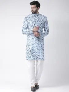 Hangup Men Blue & Off-White Printed Kurta with Pyjamas