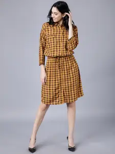 Tokyo Talkies Women Mustard Checked Shirt Dress