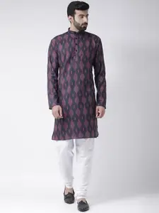Hangup Men Black & White Printed Kurta with Pyjamas
