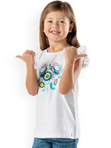 Cherry Crumble Girls White Printed A-Line Cotton Top