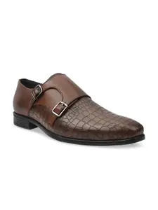 San Frissco Men Tan Brown Textured Formal Monk Shoes