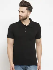 Kalt Men Black Solid Polo Collar T-shirt