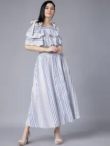 Tokyo Talkies Blue & White Striped Matching Two-Piece Dress