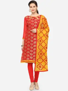Blissta Red & Yellow Silk Blend Unstitched Dress Material