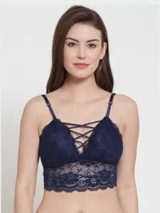 Laceandme Navy Blue Lace Textured Lightly Padded Non-Wired Bralette 4483