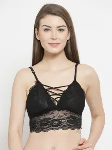 Laceandme Black Lace Patterned Lightly Padded Non-Wired Bralette 4485
