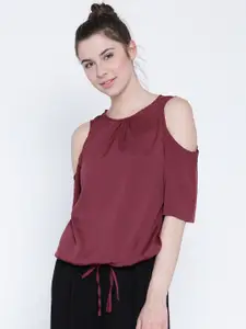 Sera Women Rust Brown Solid Blouson Top