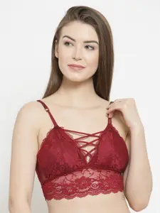 Laceandme Maroon Lace Lightly Padded Non-Wired Bralette 4484
