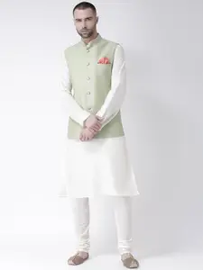KISAH Men Off-White Solid Churidar Kurta with Nehru Jacket