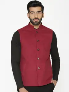 Wintage Men Red Solid Nehru Jacket