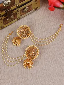 Shining Diva Gold-Plated & White Classic Antique Jhumkas
