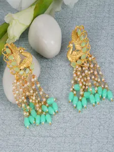 Shining Diva Green & Gold-Plated Antique Classic Drop Earrings